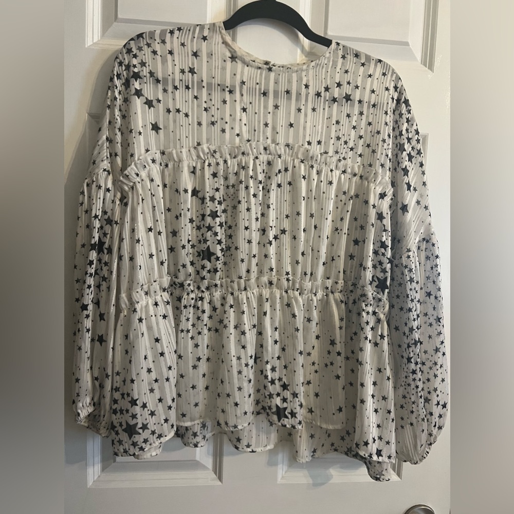 Womens TCEC Star Satin Long Sleeve Blouse Top size Medium